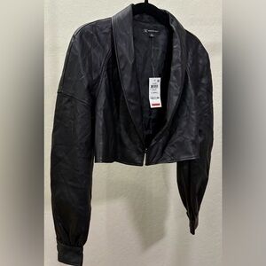 INC International Concepts Black Cropped Faux Leather Jacket